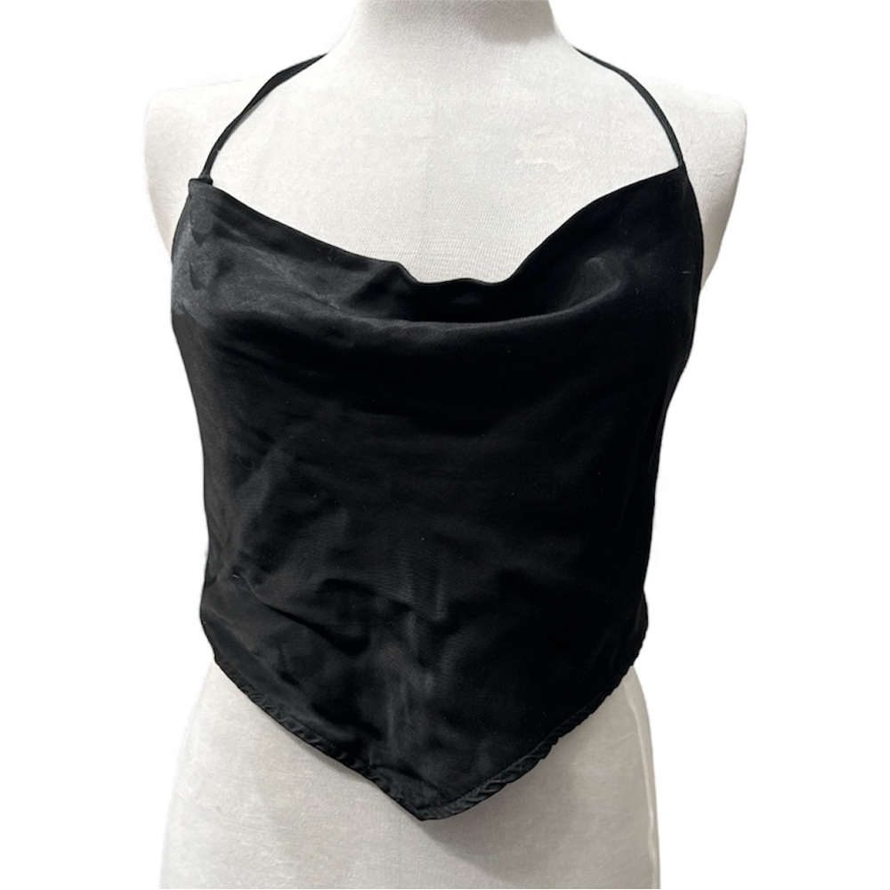 Wild Fable Sleek Black Satin Halter Top